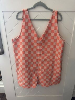 Nasty Gal Womens Sleeveless Checkerboard Tank Top in Coral and Cream